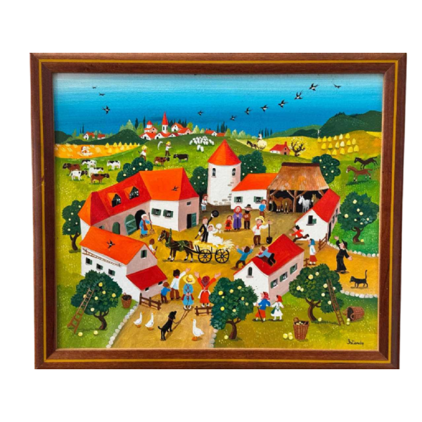 Marie-Louise BATARDY “Het huwelijk op het platteland“ acrylverf op paneel