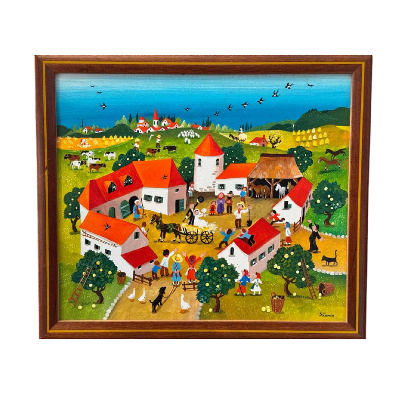 Marie-Louise BATARDY “Het huwelijk op het platteland“ acrylverf op paneel