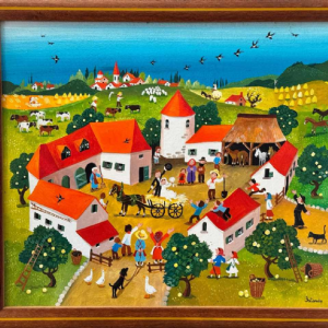 Marie-Louise BATARDY “The wedding in the countryside“ acrylic painting on panel