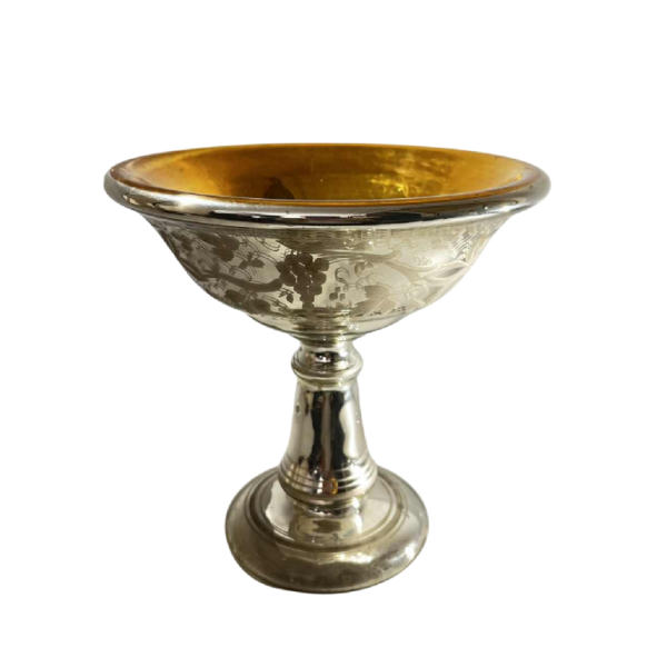 A blown mercury and gilt glass bowl, known as "sulfide" glass, with acid-etched floral decoration, late 19th century
