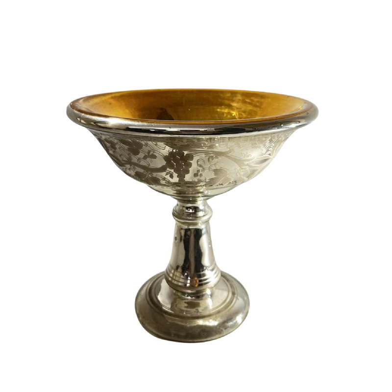 Blown mercury and gilded “sulfide” glass bowl, acid-etched floral decoration, late 19th century