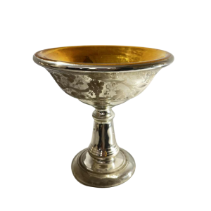 A blown mercury and gilt glass bowl, known as "sulfide" glass, with acid-etched floral decoration, late 19th century