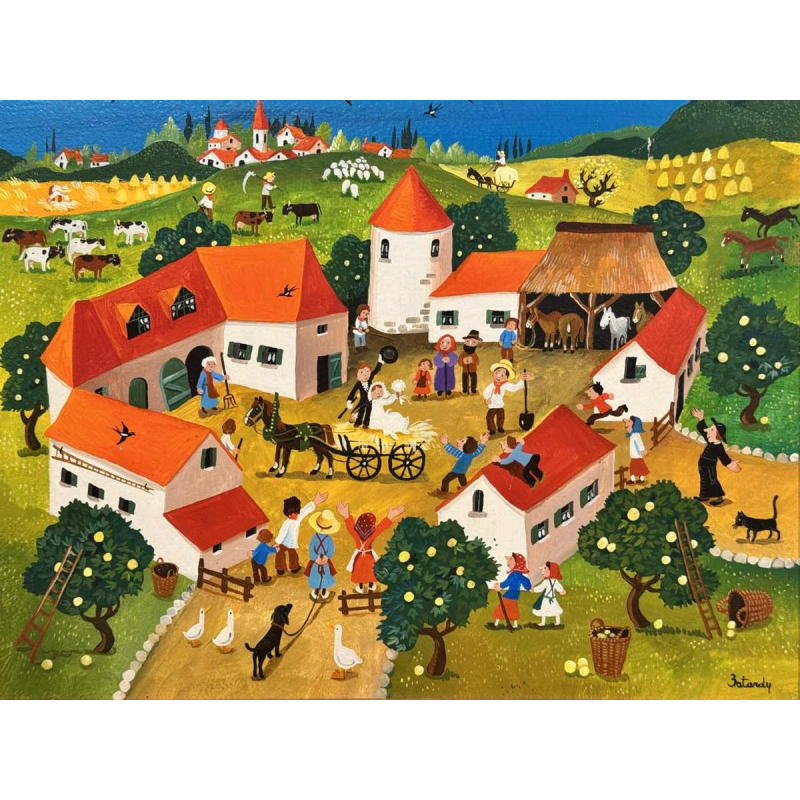 Marie-Louise BATARDY “Het huwelijk op het platteland“ acrylverf op paneel