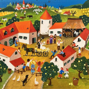 Marie-Louise BATARDY “Het huwelijk op het platteland“ acrylverf op paneel