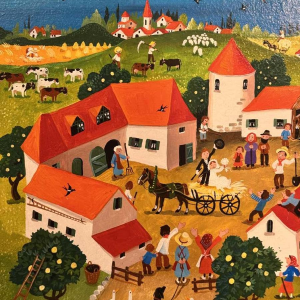 Marie-Louise BATARDY « Le mariage à la campagne » peinture acrylique sur panneau