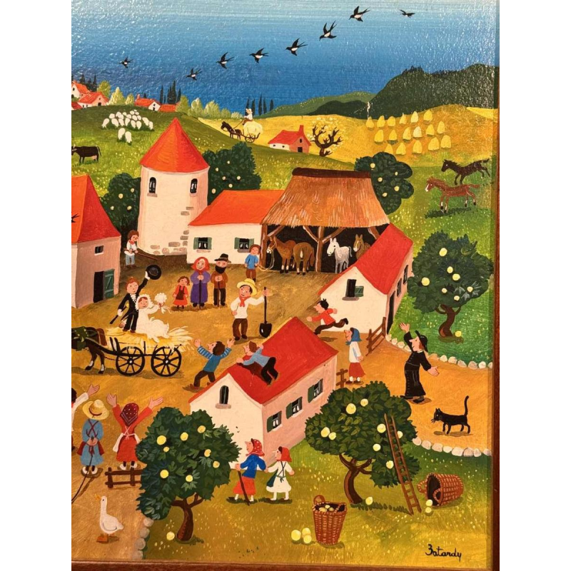 Marie-Louise BATARDY “Het huwelijk op het platteland“ acrylverf op paneel