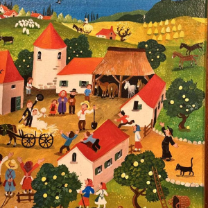 Marie-Louise BATARDY “The wedding in the countryside“ acrylic painting on panel