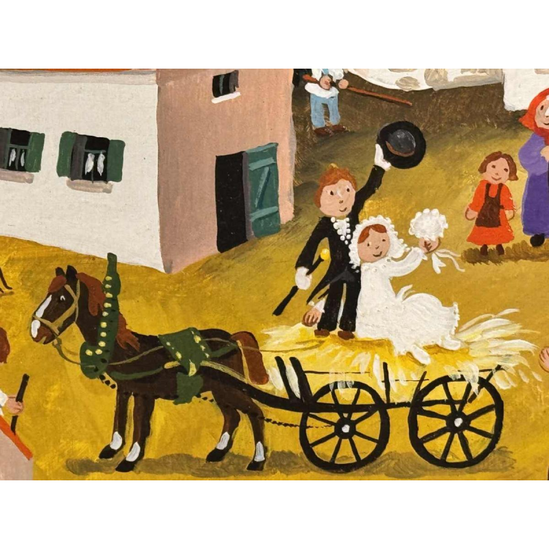 Marie-Louise BATARDY « Le mariage à la campagne » peinture acrylique sur panneau