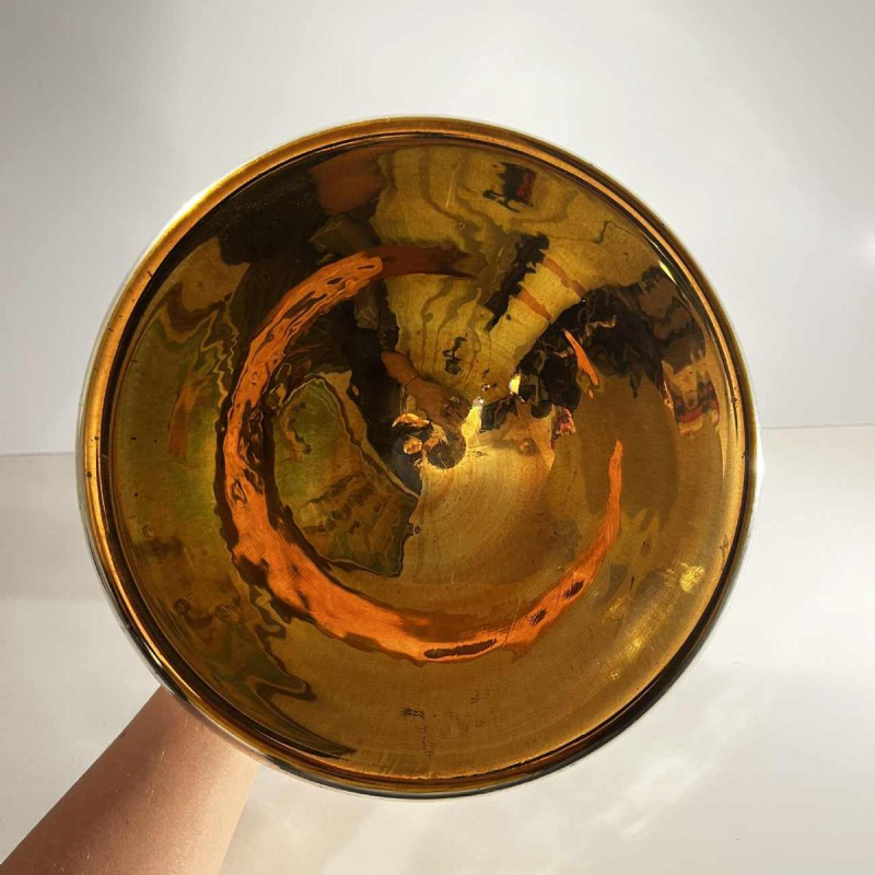 A blown mercury and gilt glass bowl, known as "sulfide" glass, with acid-etched floral decoration, late 19th century