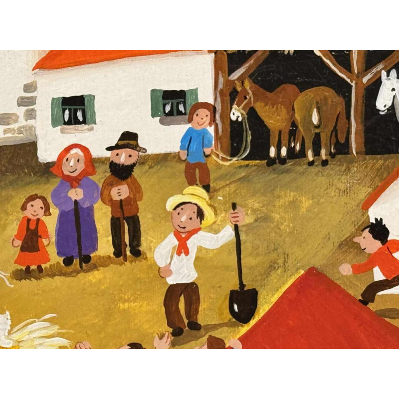 Marie-Louise BATARDY « Le mariage à la campagne » peinture acrylique sur panneau