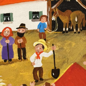 Marie-Louise BATARDY “Het huwelijk op het platteland“ acrylverf op paneel