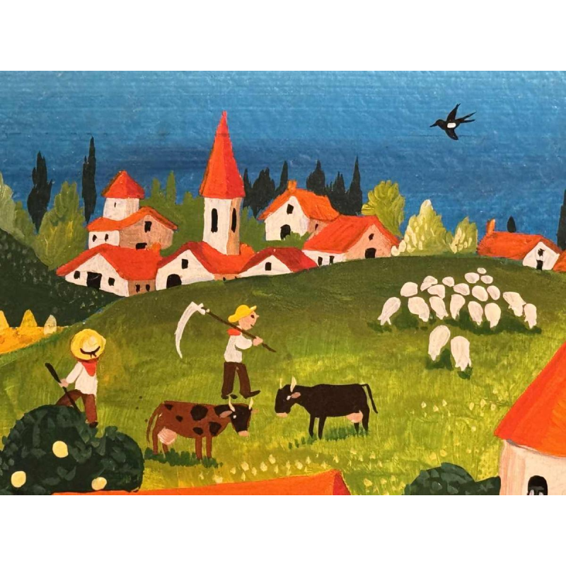 Marie-Louise BATARDY « Le mariage à la campagne » peinture acrylique sur panneau