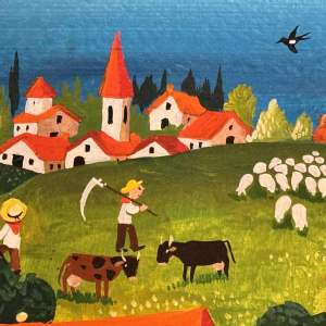 Marie-Louise BATARDY “Het huwelijk op het platteland“ acrylverf op paneel