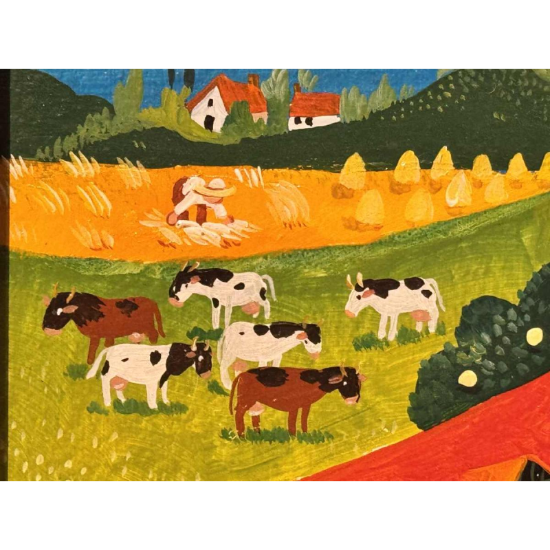 Marie-Louise BATARDY “The wedding in the countryside“ acrylic painting on panel