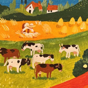 Marie-Louise BATARDY « Le mariage à la campagne » peinture acrylique sur panneau