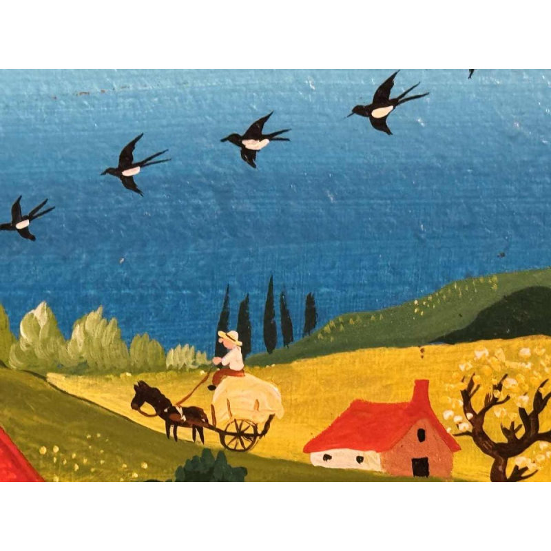 Marie-Louise BATARDY “The wedding in the countryside“ acrylic painting on panel