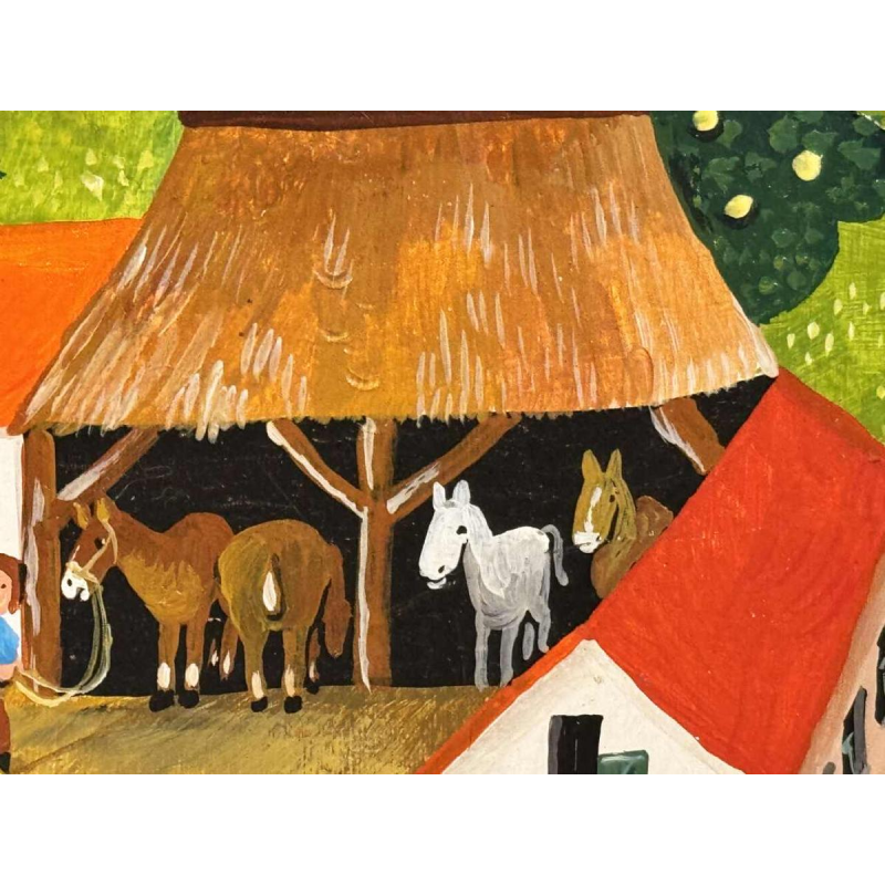 Marie-Louise BATARDY “The wedding in the countryside“ acrylic painting on panel