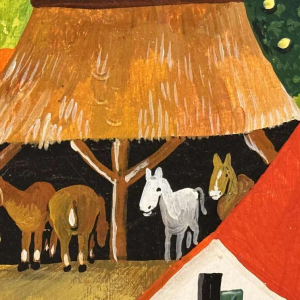 Marie-Louise BATARDY « Le mariage à la campagne » peinture acrylique sur panneau