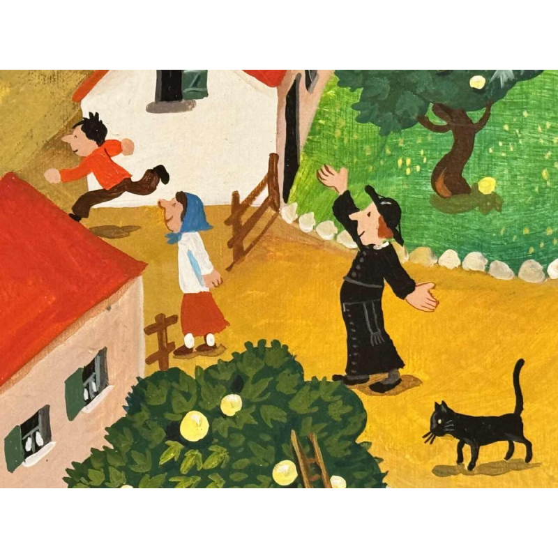 Marie-Louise BATARDY “The wedding in the countryside“ acrylic painting on panel