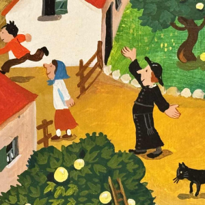 Marie-Louise BATARDY “Het huwelijk op het platteland“ acrylverf op paneel