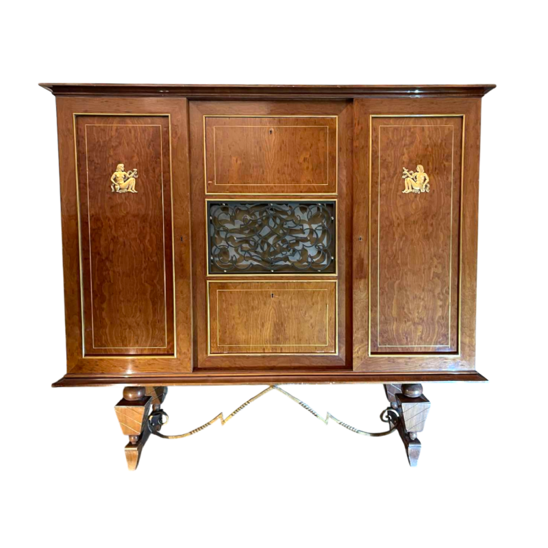 Meuble dressoir ou bar Art DÃ©co, divers placages, bronze et ferronneries, ca 1930-1940