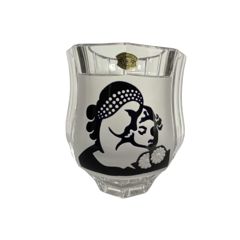 Charles Graffart (Val Saint Lambert), Art Deco vaas "met twee gezichten" kleurloos gefacetteerd kristal, genummerd 146/700, 1952