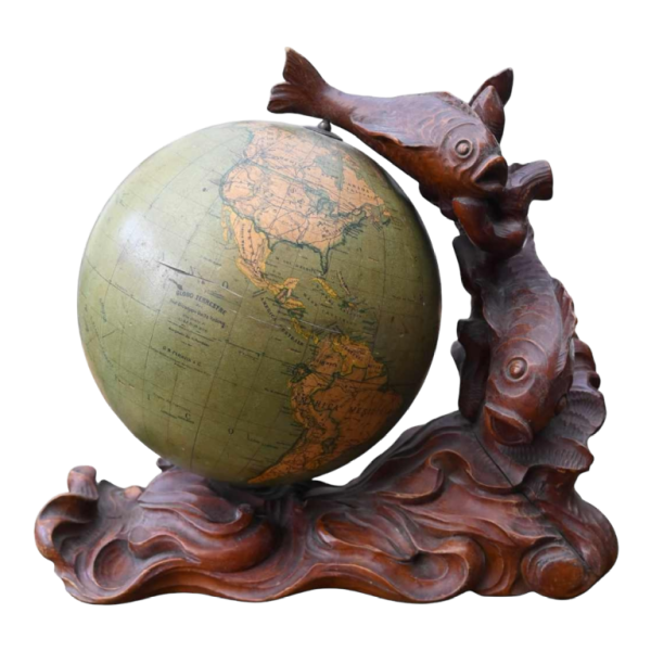 Italian terrestrial globe " Gb Paravia & C " wood fiches sculpture, 1946