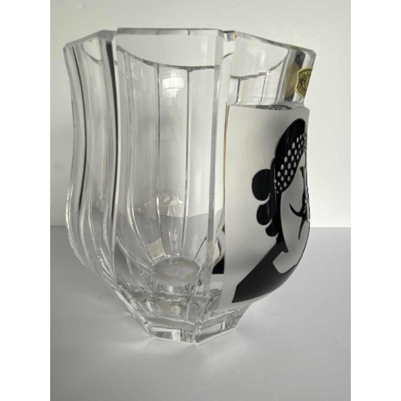 Charles Graffart (Val Saint Lambert), vase Art Déco "aux deux visages" cristal incolore facetté, numéroté 146/700, 1952