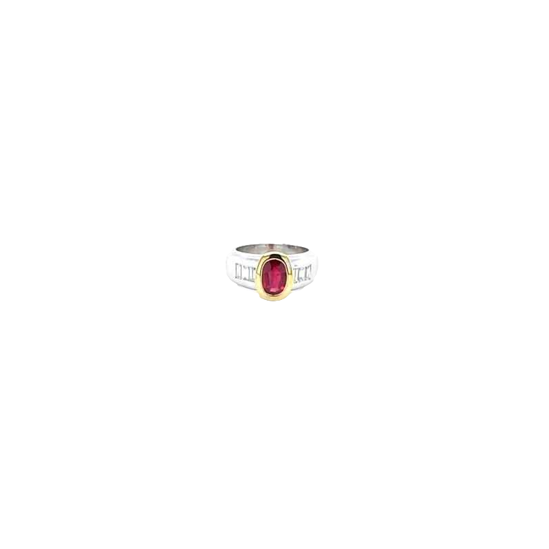 Bague en or bi-colore 18ct, rubis et baguettes