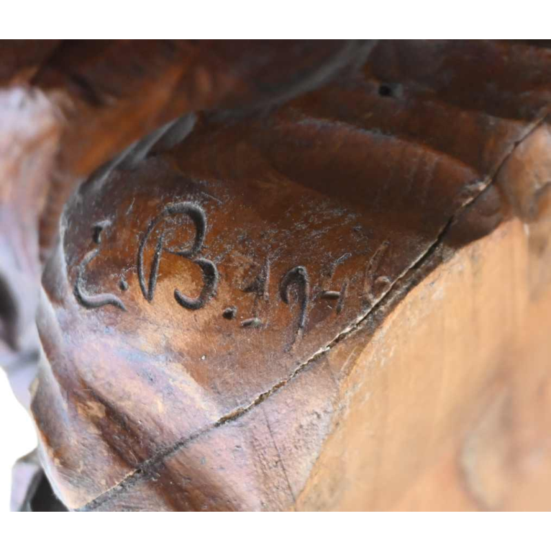 " G.b. Paravia & C " globe terrestre italien, statue sculpture en bois sculpté, 1946