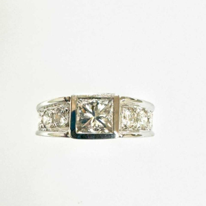 Princess ring, diamonds and white gold