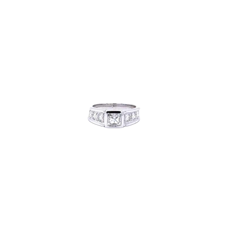 Bague Princesse & Diamants Rondes Or Blanc 18kt