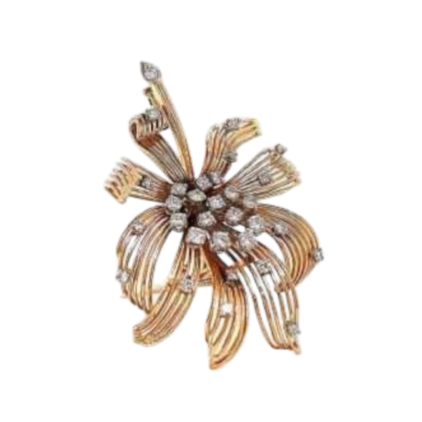 Antique Brooch in 18kt Yellow Gold. With Diamonds 3.00ct.