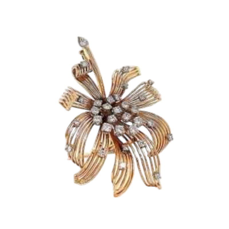 Antieke broche in 18kt geel goud. Met diamanten 3.00ct.