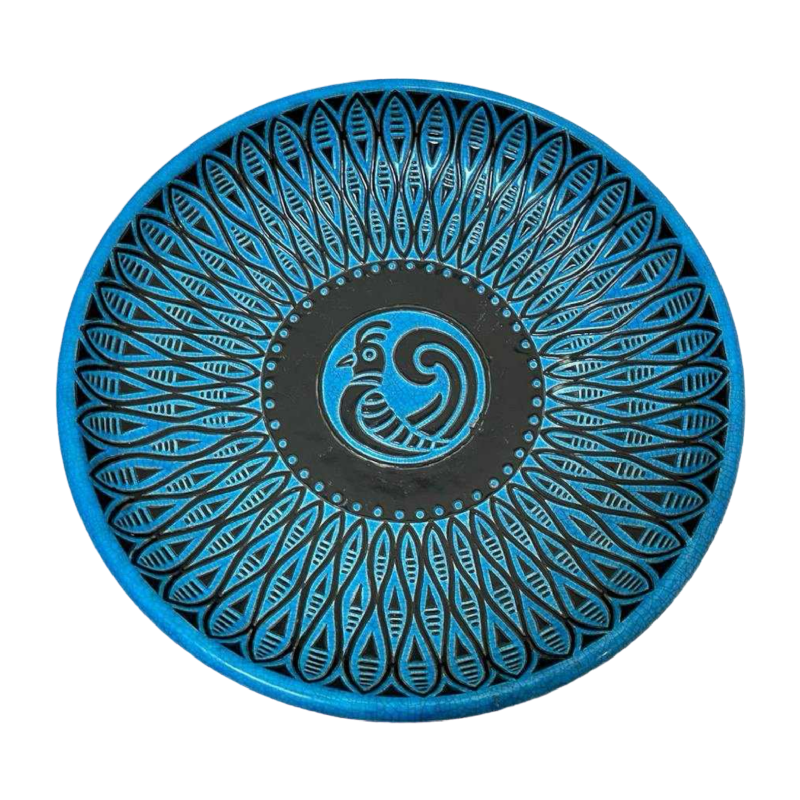 Large Longwy Plate - Stylized Bird decoration - Signed/stamped: Primavera Longwy