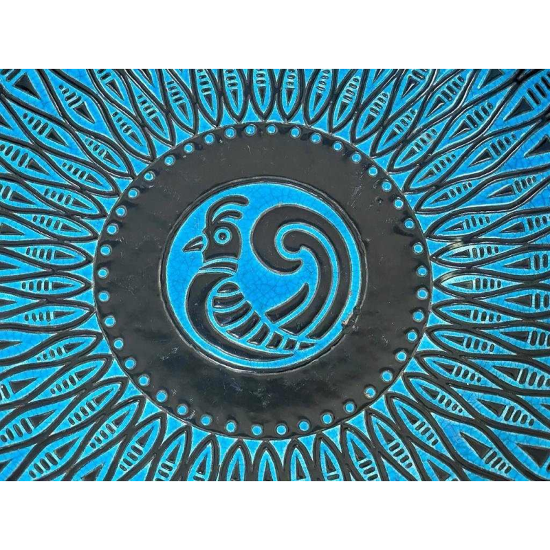 Large Plat Longwy - Décor Oiseau Stylisé - Signé/cachet : Primavera Longwy