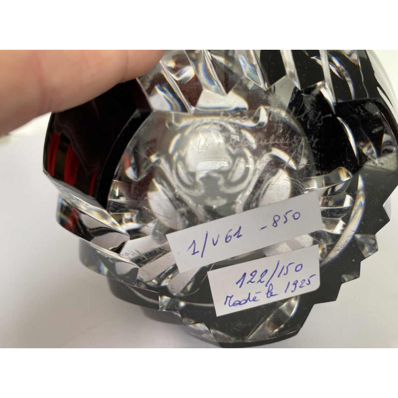 Val Saint Lambert, plum lined Art Deco crystal vase, numbered and signed, 1925