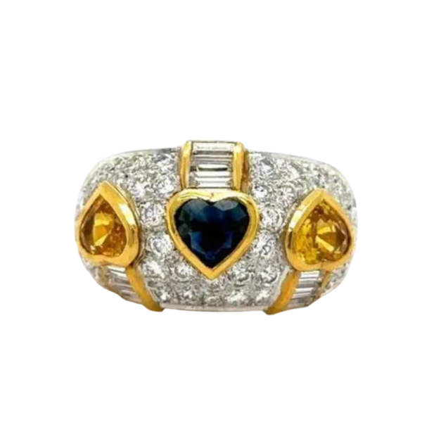 18kt yellow gold ring with sapphires and diamonds