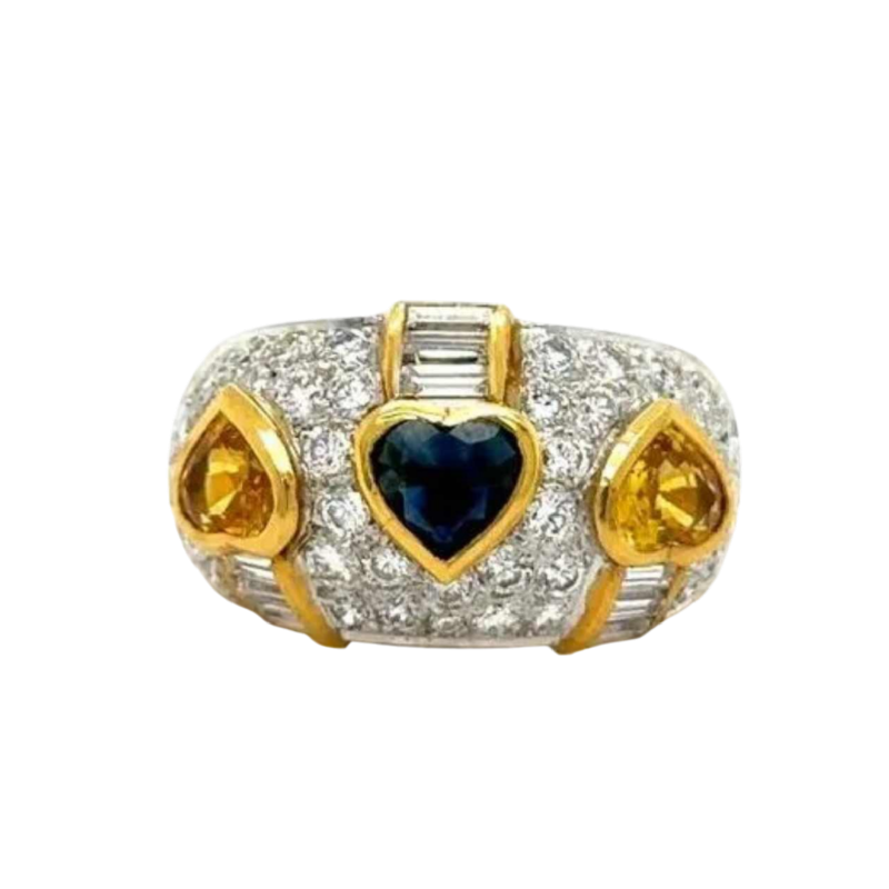 Bague Or jaune 18kt avec saphirs et diamants