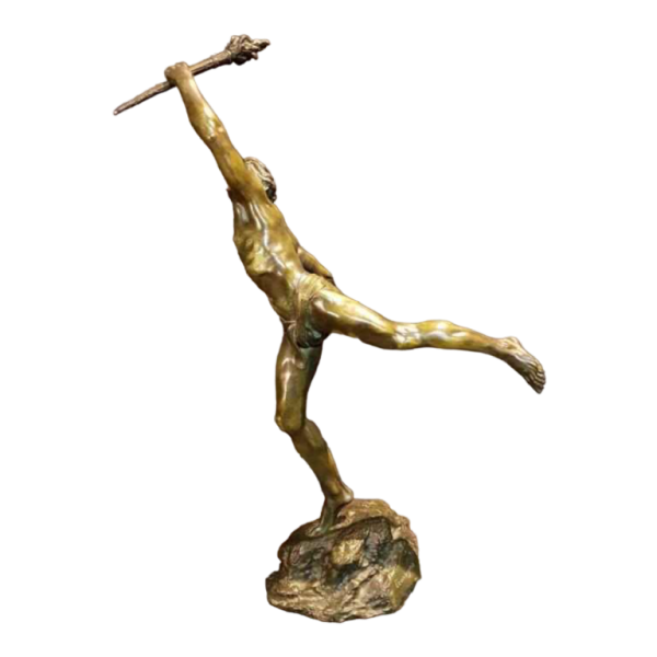 Lemoyne "Porteur de la flamme" bronzen sculptuur met groen patina