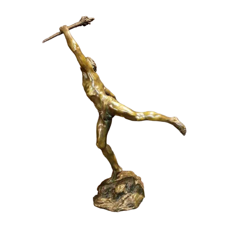 Lemoyne "Porteur de la flamme" sculpture en bronze patine verte