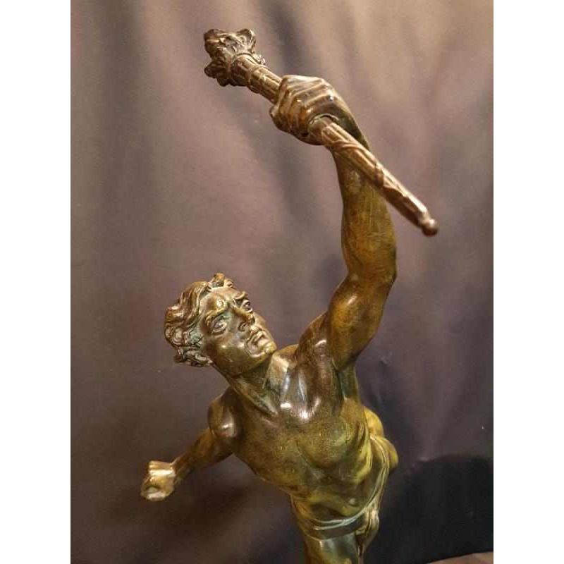 Lemoyne "Porteur de la flamme" bronze sculpture with green patina