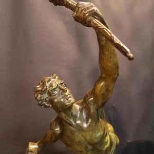 Lemoyne "Porteur de la flamme" bronze sculpture with green patina