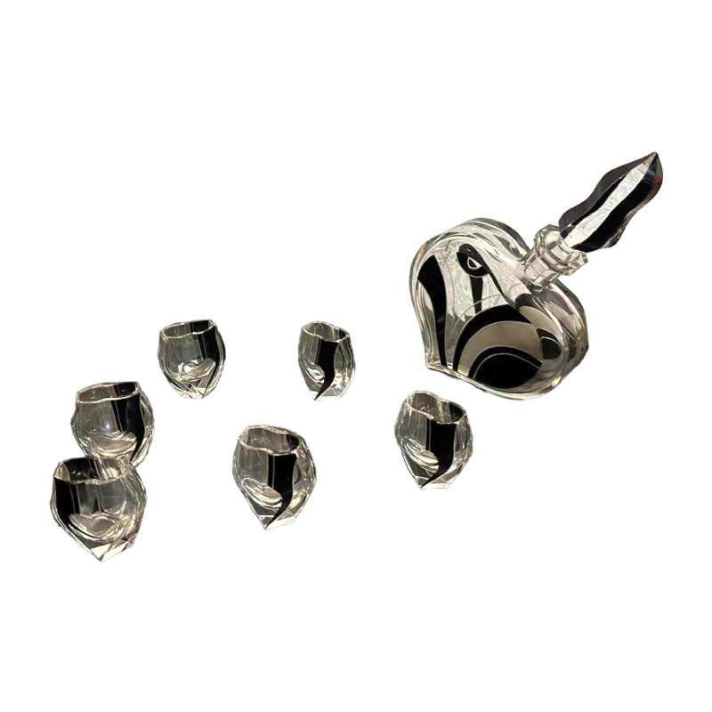 Rare ensemble carafe et 6 verres de Karel Palda en forme de cur