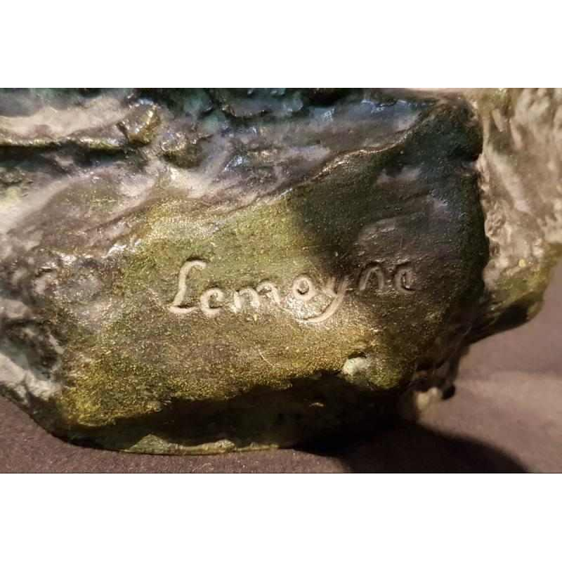Lemoyne "Porteur de la flamme" bronze sculpture with green patina