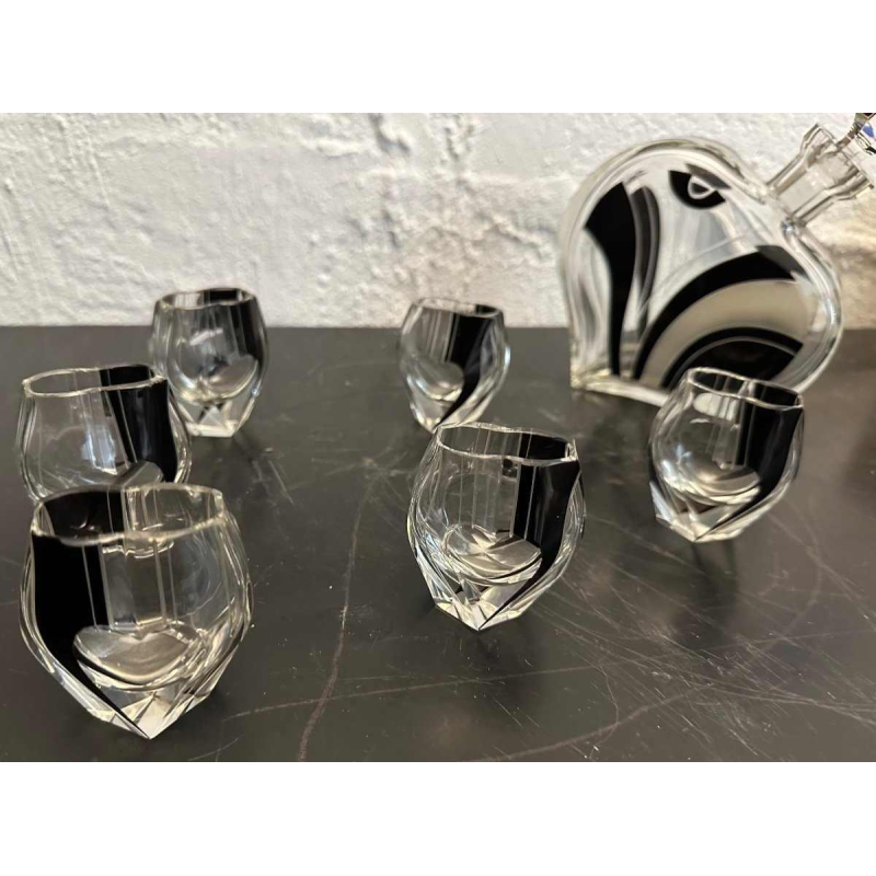 Rare heart-shaped carafe and 6 glasses set by Karel Palda