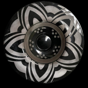 Art Deco black and grey glass dish with geometric decoration, Belgian work ca 1930