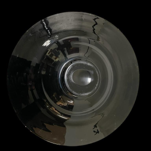 Art Deco zwart en grijs glazen schaal met geometrische decoratie, Belgisch werk ca 1930