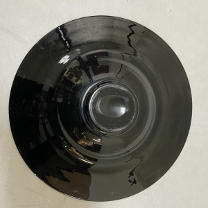 Art Deco black and grey glass dish with geometric decoration, Belgian work ca 1930