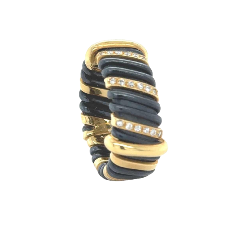 18 Kt yellow gold steel & diamonds ring